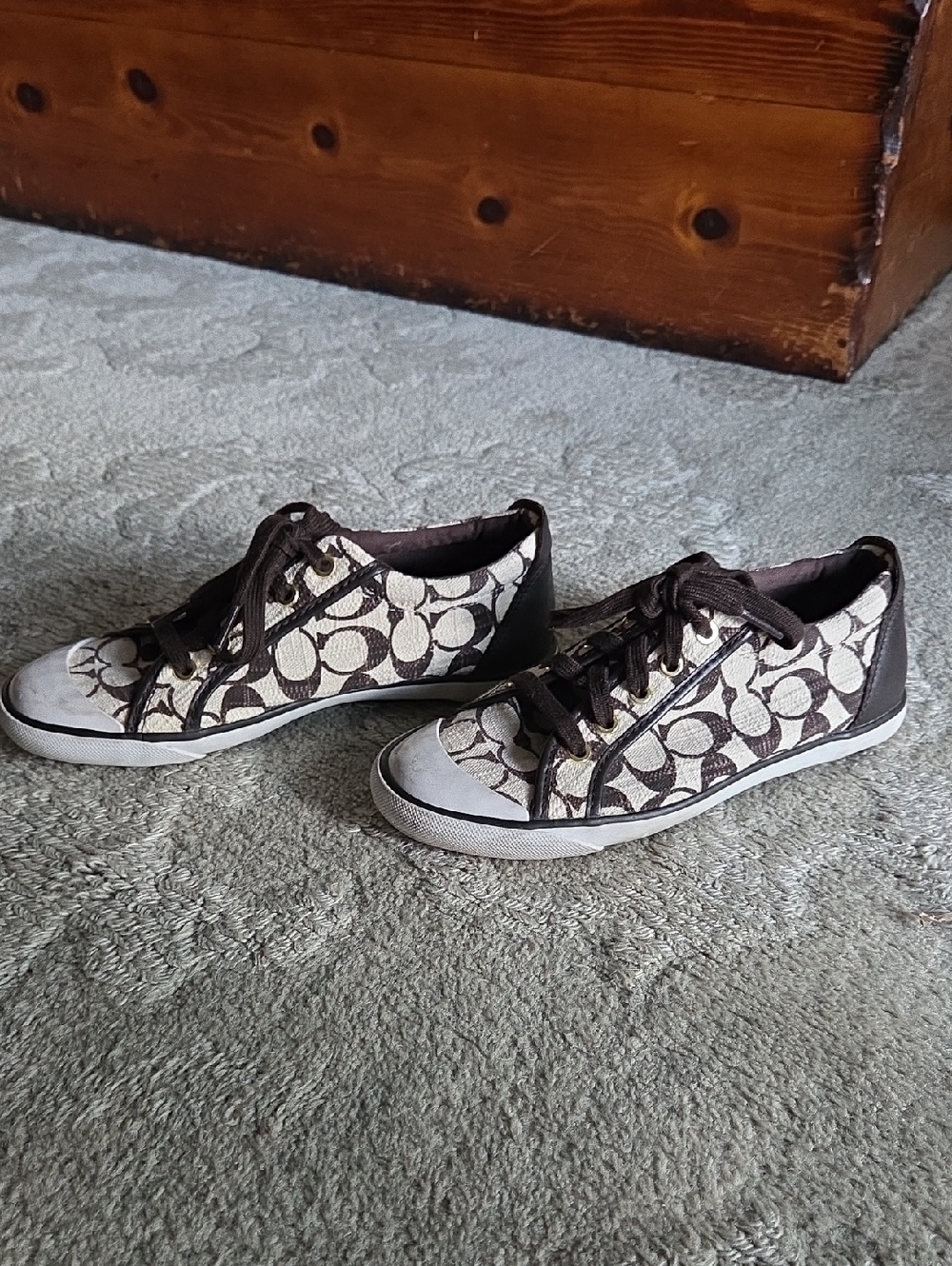 Coach Brown & Ivory Barrett Canvas Signature Sneakers Size 7.5 B - Picture 8 of 15